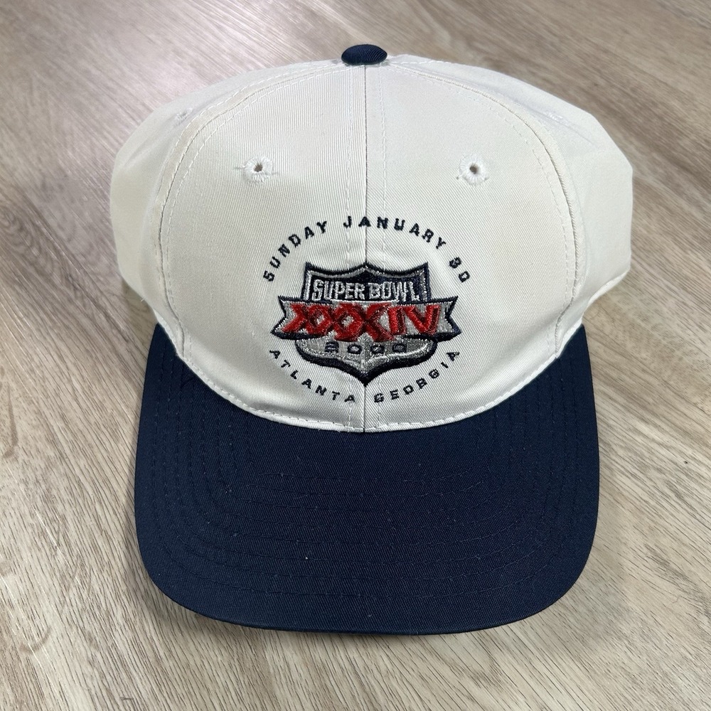 VTG 2000 Super Bowl XXXIV Snapback Hat‎ NWT NFL Logo Atheltic White Blue Cap